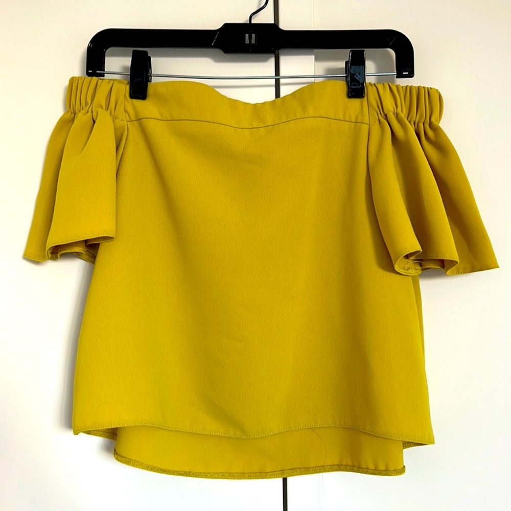 TOPSHOP Off the Shoulder Lime Green/Mustard Blouse